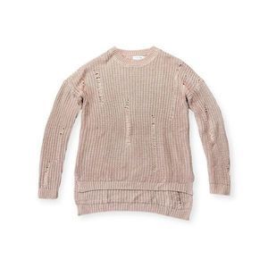 White Fawn Pink Distressed High Neck Chunky Knit Sweater Size XS